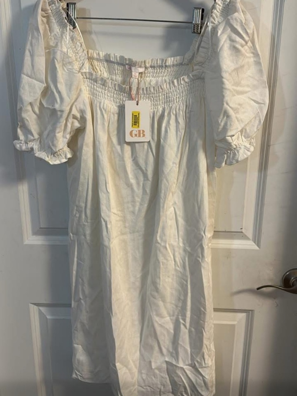 GB white Smocked Off-Shoulder Midi Dress